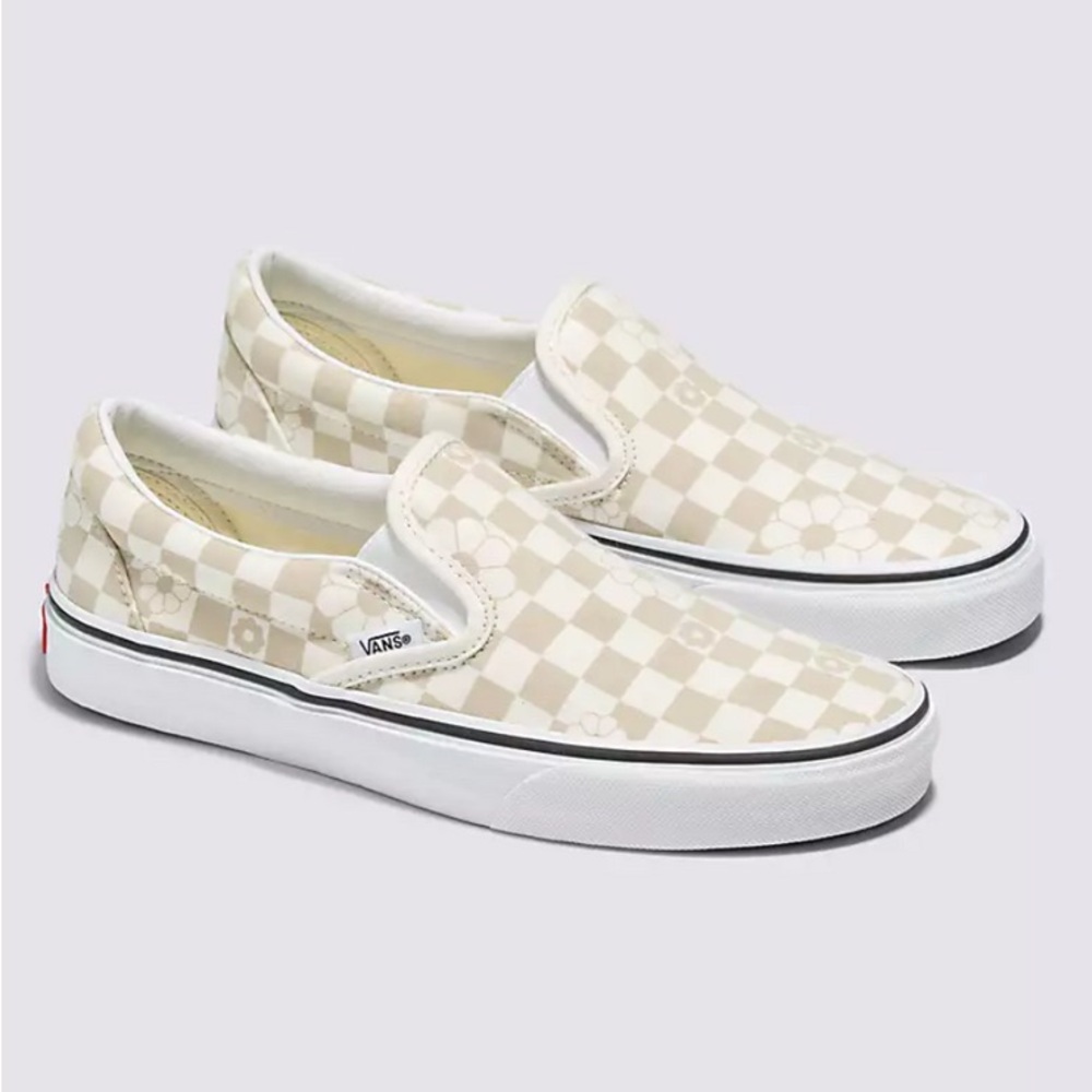 DISO!! Vans Floral Checkered Floral Marshmallow Slip-On shoes US W7